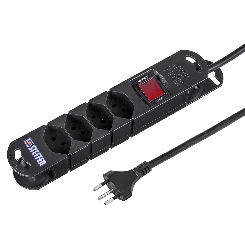 Steckdosenleiste TIDE  4xT13 3m mit Schalter und Haftmagnete sw