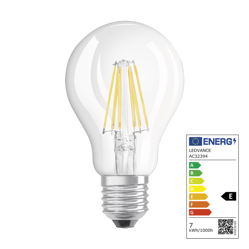 Osram LED Base Classic A Filament E27 240V 7W 806lm clair WW box de 5 pz.