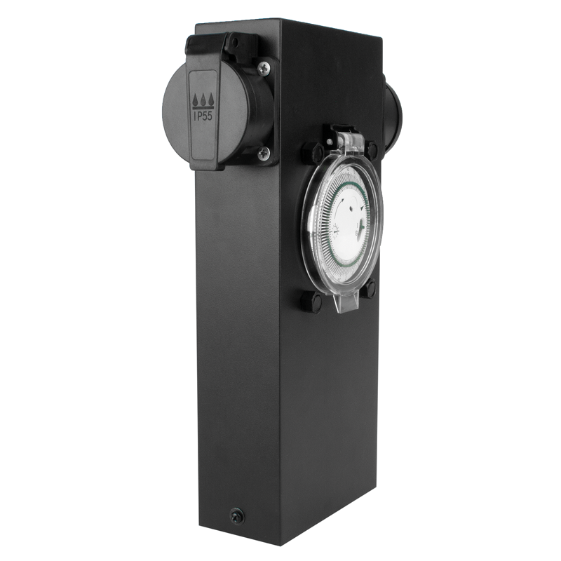GardenLine Steckdosensäule mit Timer 2xT13 IP55 mit Überstromschutzschalter
