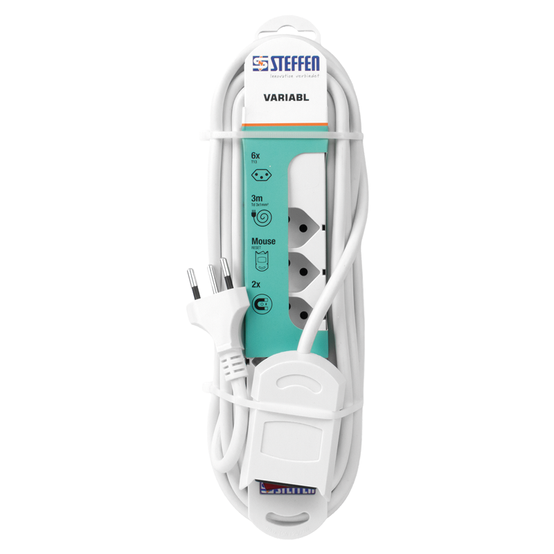 Multiprise VARIABL 6xT13 3m avec interrupteur externe et aimants bl