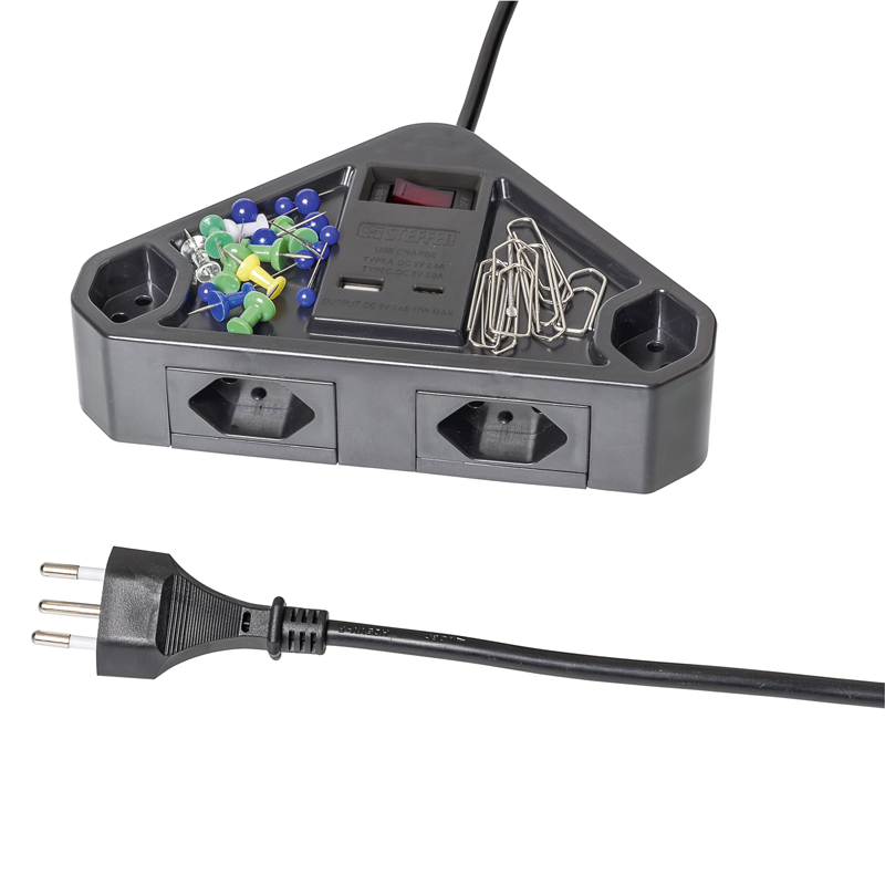 Steckdosenleiste CORNER 4xT13 + 1xUSB-A + 1xUSB-C 2m ant