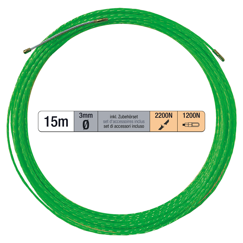 Tire-fil PROFFESSIONAL 15m Ø 3mm avc ressort de recherche + jeu d'accessoires vt