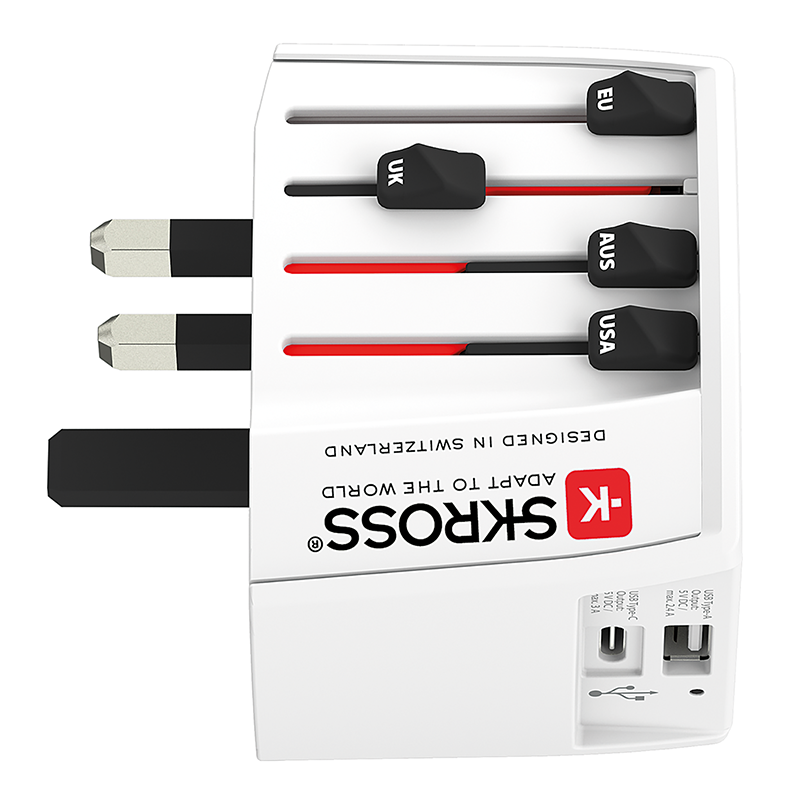 SKROSS Adaptateur de voyage Monde - Monde + 1xUSB-A + USB-C 2-pin max. 2.5A bl