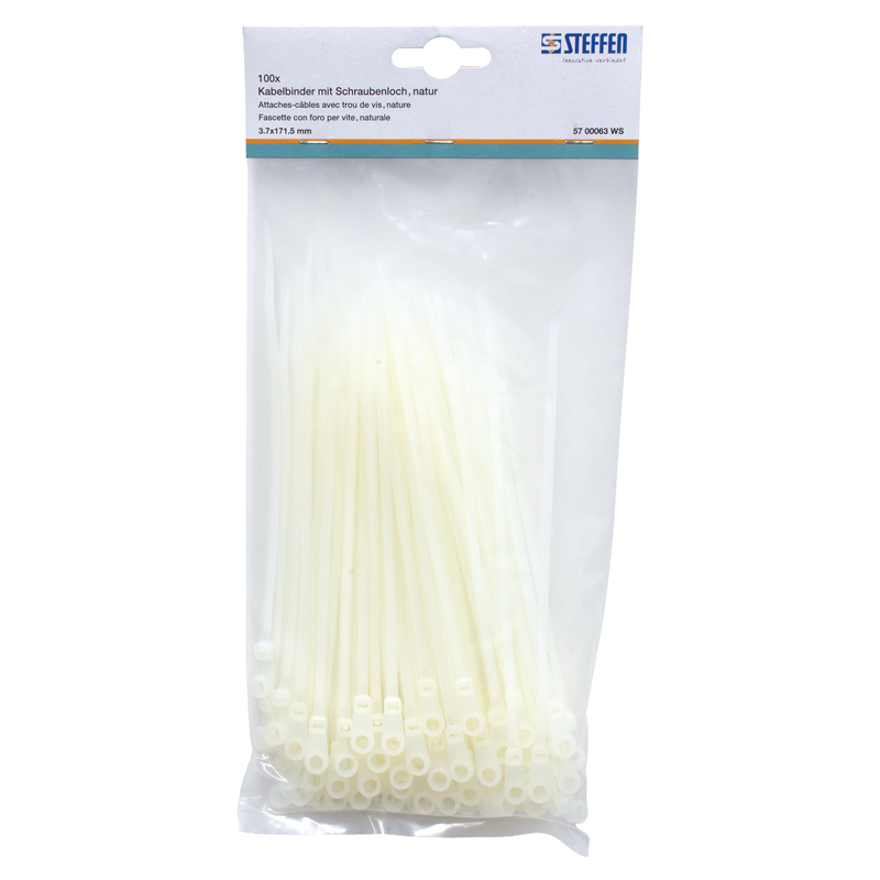 Attaches-câbles avec trou de vis nature 171.5mm x 3.7mm, Pack à 100 pcs.