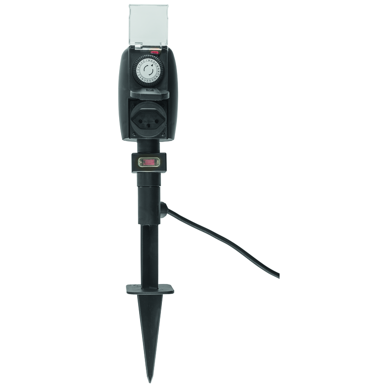 GardenLine Steckdosen-Erdpfahl mit Timer 2xT13 mit Breaker Switch 3m T12