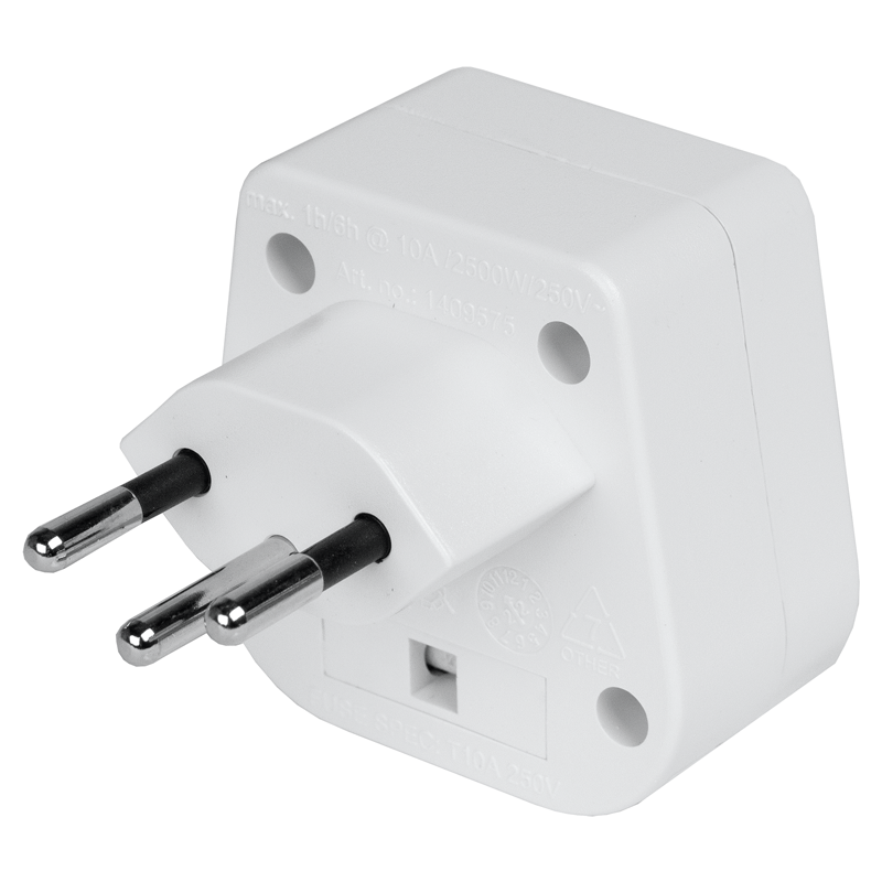 Adaptateur de voyage UK - Suisse 3 pôles max. 10A avec fusible bl