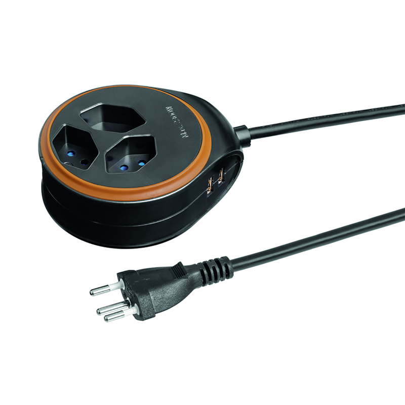 Presa multipla DISC 3xT13 + 2xUSB-A 1.5m con interruttore nr/or