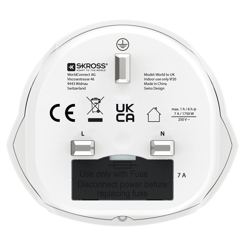 SKROSS Adaptateur de voyage Monde - UK 3 pôles max. 7A avec fusible bl