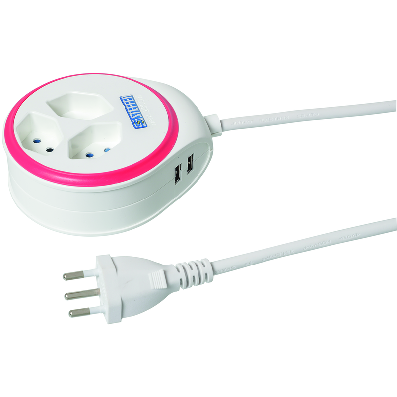 Multiprise DISC 3xT13 + 2xUSB-A 1.5m avec interrupteur bl/ro