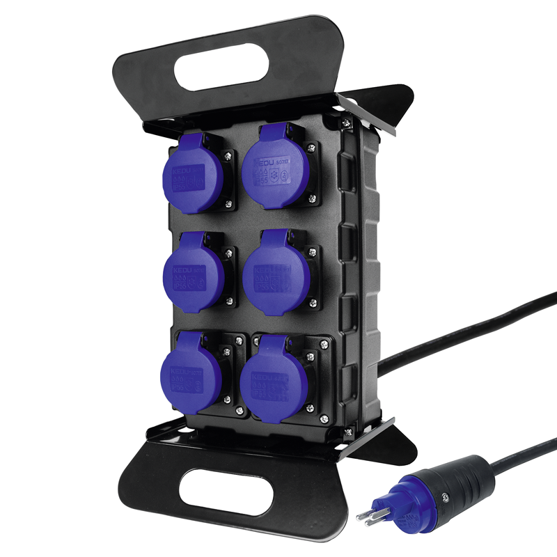 Stromverteiler mit Ständer 6xT23 IP55, Stecker 1xT23 IP55