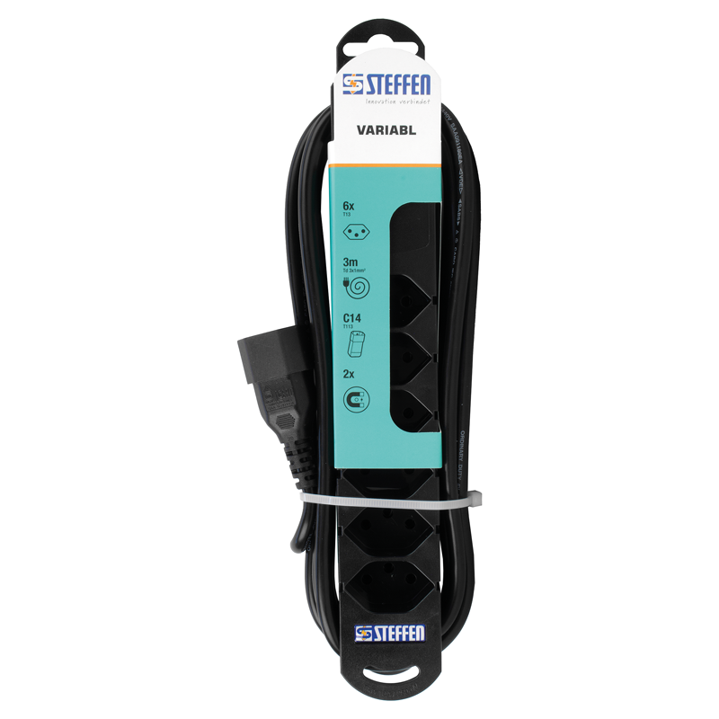 Multiprise VARIABL 6xT13 3m avec fiche d'appareil froid C14 (T113) nr