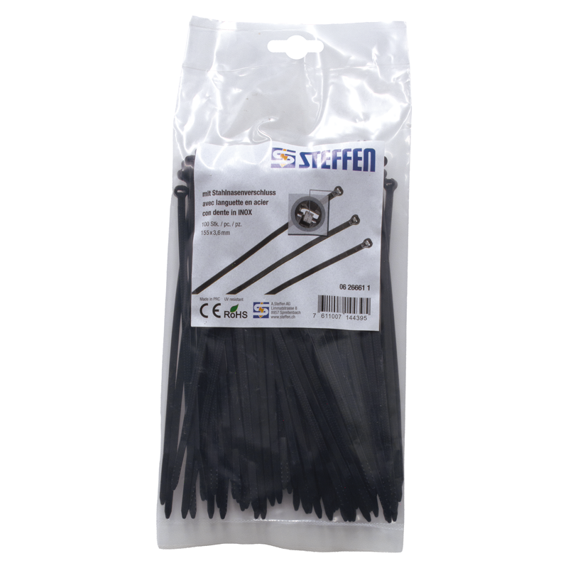 Fascette con naso in acciaio 155x3.6mm, nero