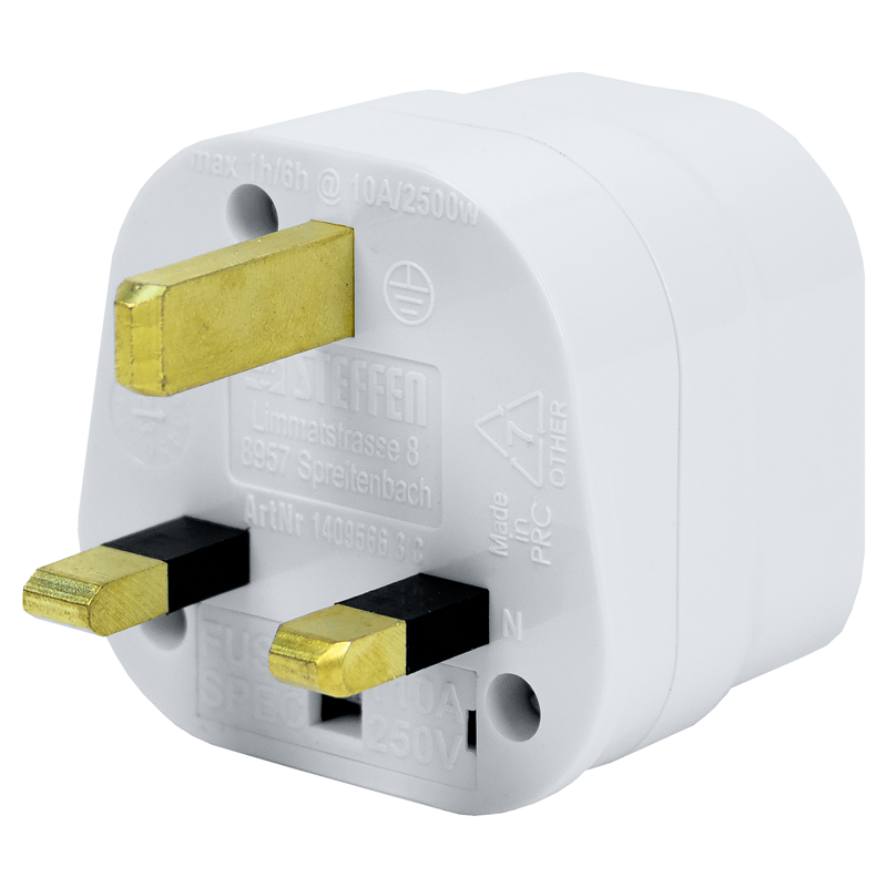 Reiseadapter Schweiz - UK 3-polig max. 10A mit Sicherung ws