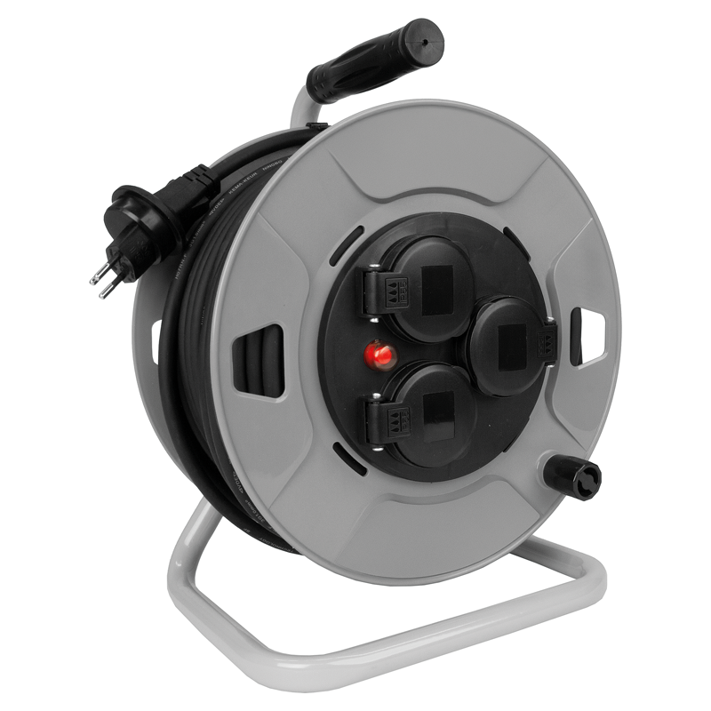 Avvolgicavo in plastica 3xT13 IP55 GdV 3x1mm² 40m grigio/nero