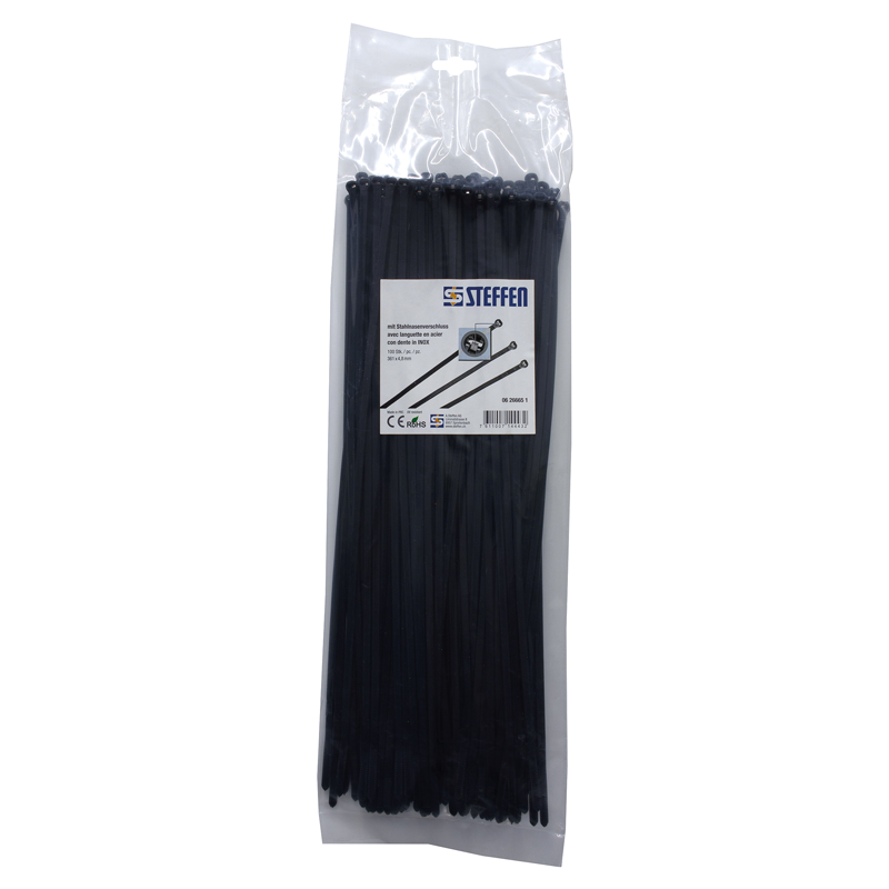 Fascette con naso in acciaio 361x4.8mm, nero