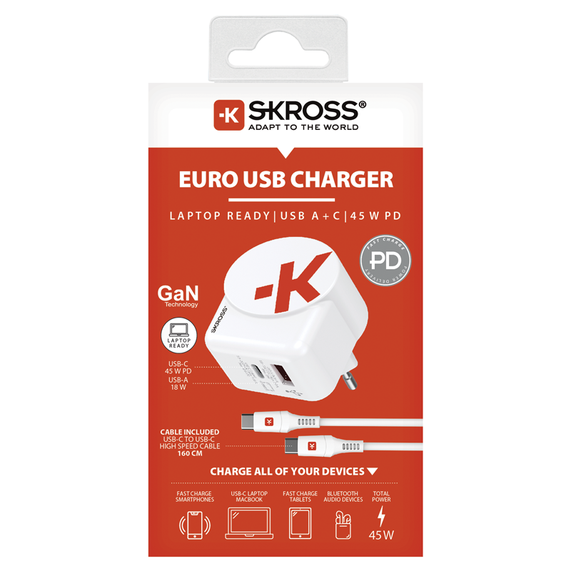 SKROSS Adapt. de charge 45W PD 1xUSB-A + 1xUSB-C max. 5.4A, bl