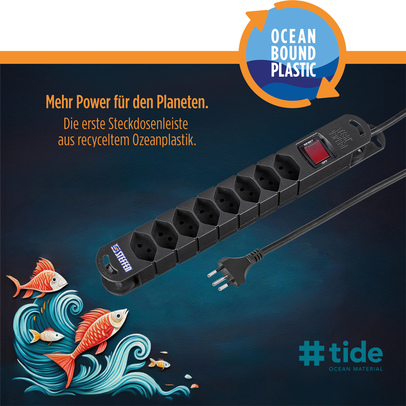 Steckdosenleiste TIDE  8xT13 3m mit Schalter und Haftmagnete ws