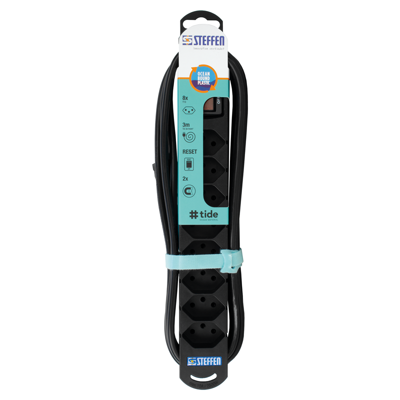 Steckdosenleiste TIDE  8xT13 3m mit Schalter und Haftmagnete ws