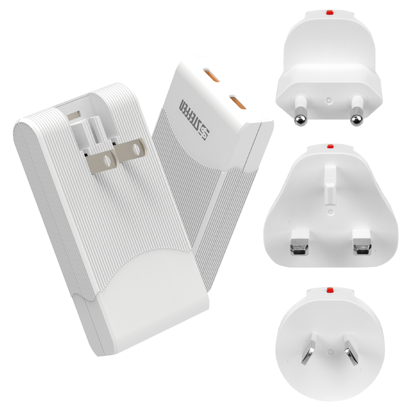 Adatt. di ricarica da viaggio Mondo PD65W 2xUSB-C max. 5A bianco