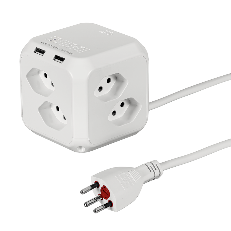 Steckdosenwürfel CUBE 8xT13 + 2xUSB-A 12W 1.5m mit integr. Feinsicherung ws