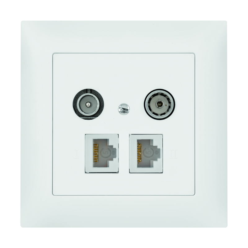 EDIZIOdue UP-Antennensteckdose R/TV + 2xRJ45 (CAT 5e) 5-1750Mhz 11dB ws
