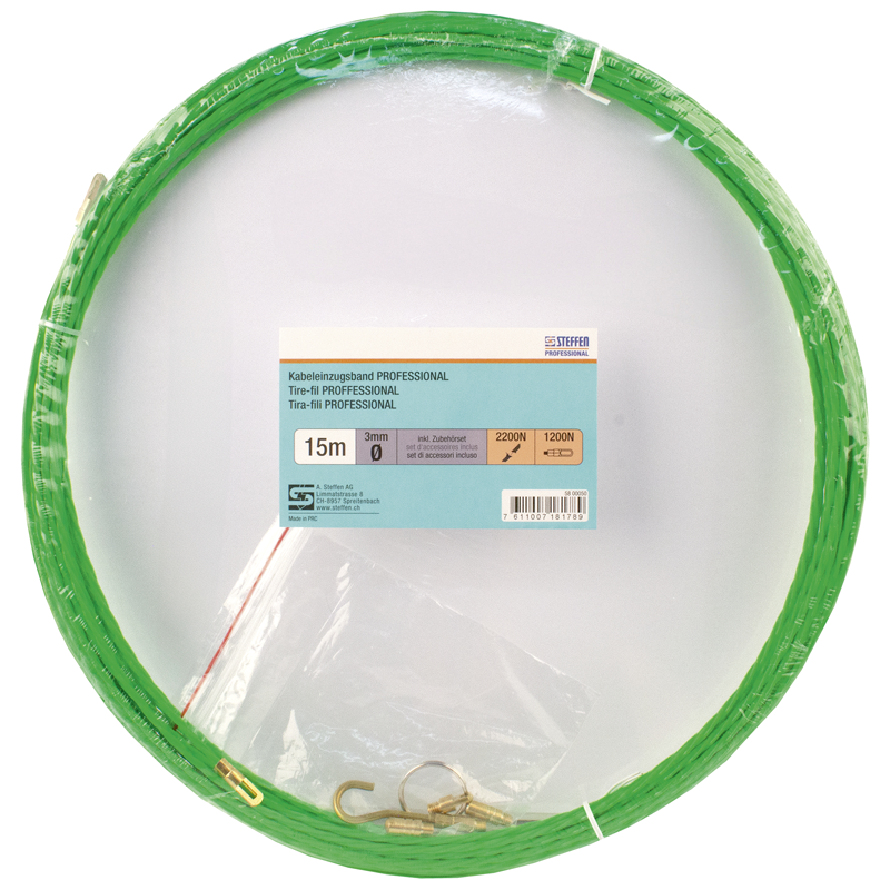 Tire-fil PROFFESSIONAL 15m Ø 3mm avc ressort de recherche + jeu d'accessoires vt