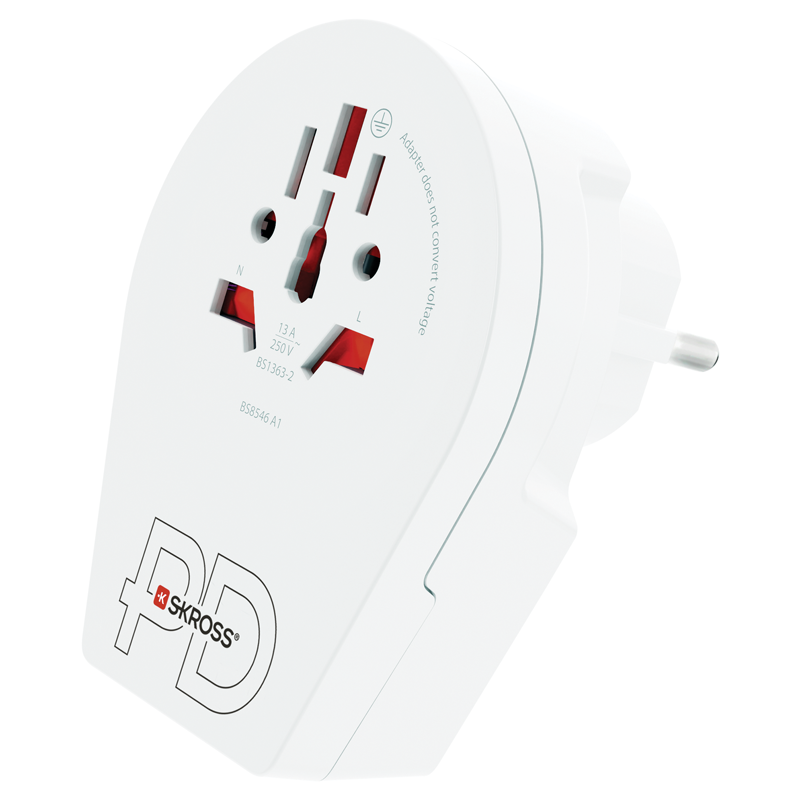 SKROSS Adaptateur de voyage Monde - Europe + 1xUSB-C 3 pôles max. 16A bl