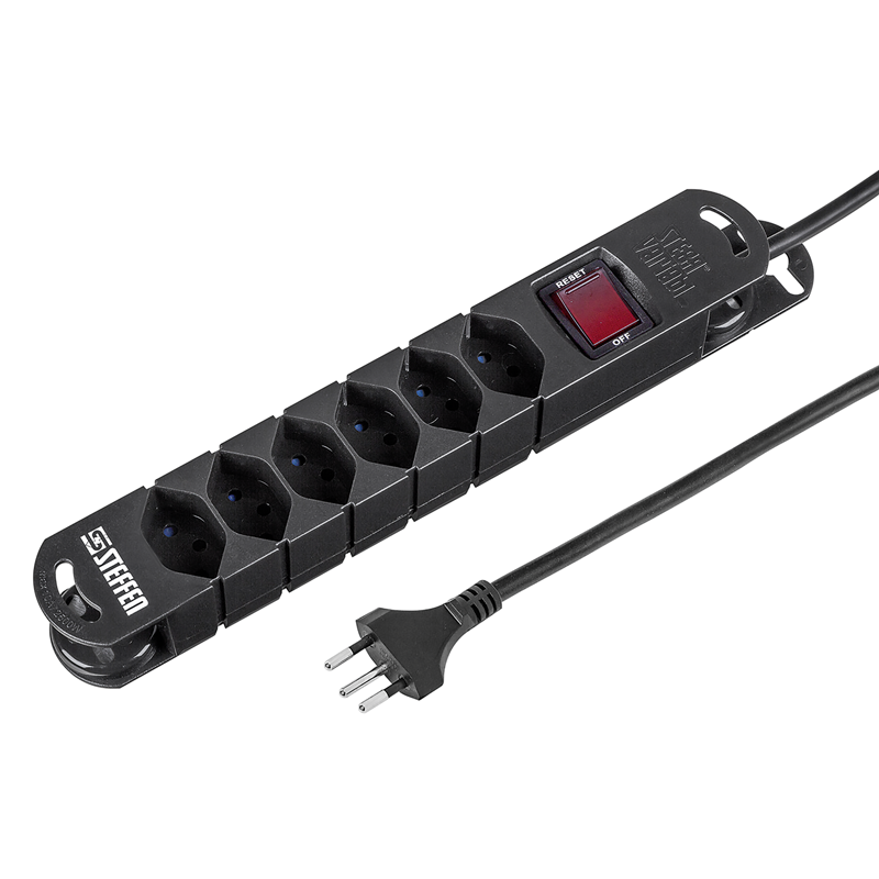 Steckdosenleiste VARIABL 6xT13 5m mit Schalter und Haftmagnete sw