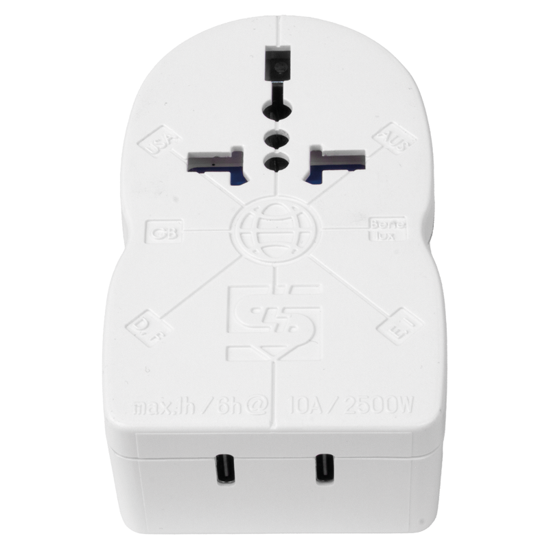 Adatt. da viaggio Mondo - Europa/Svizzera + 2xUSB-C 3 poli 10A con fusibile bi