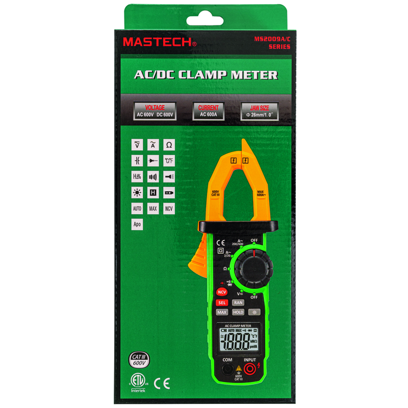 MASTECH Multimètre à pince MS2009A AC (0.2-600V/2-600A) CATIII 600V ve/nr