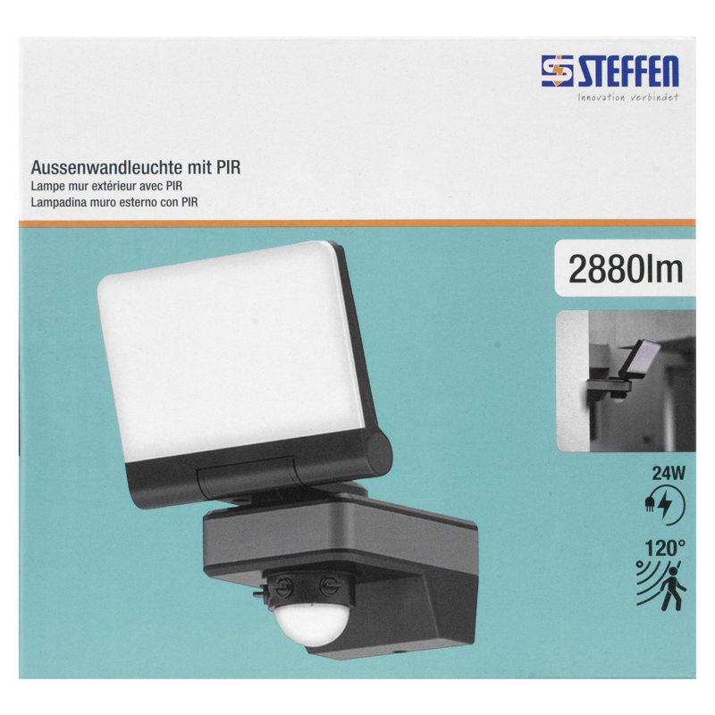 Floodlight Lampe mur extérieur LED 24W avec PIR 120° 2-8m