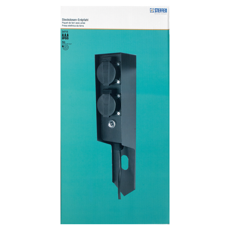 GardenLine Piquet de terre avec prise 2xT13 IP55 avec disjonc. inc. câble de 5m