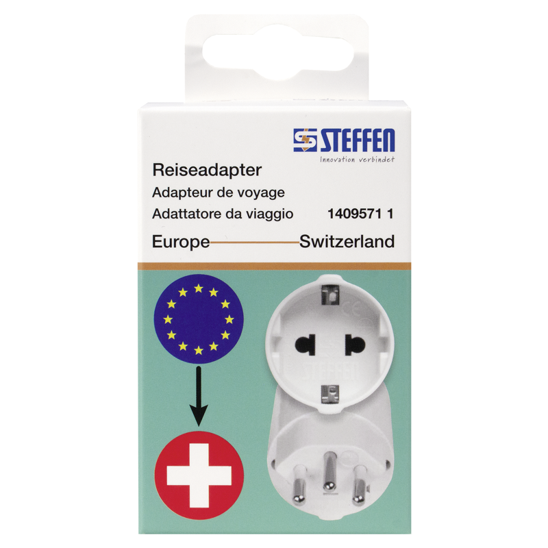 Reiseadapter Europa - Schweiz 3-polig dezentral max. 10A mit Sicherung ws