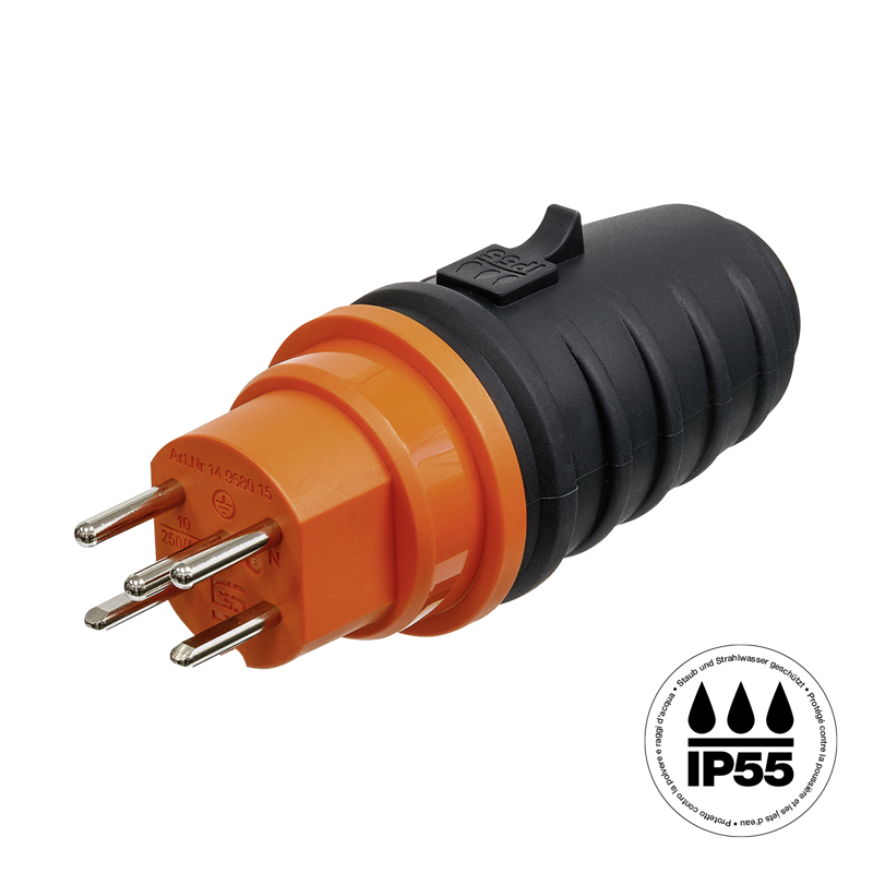 Stecker T15 IP55 anthrazitgrau/orange mit EAN