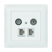 EDIZIOdue UP-Antennensteckdose R/TV + 2xRJ45 (CAT 5e) 5-1750Mhz 11dB ws