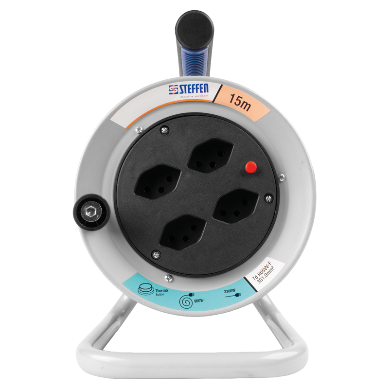 Avvolgicavo in metallo 4xT13 Td 3x1mm² 15m grigio/nero