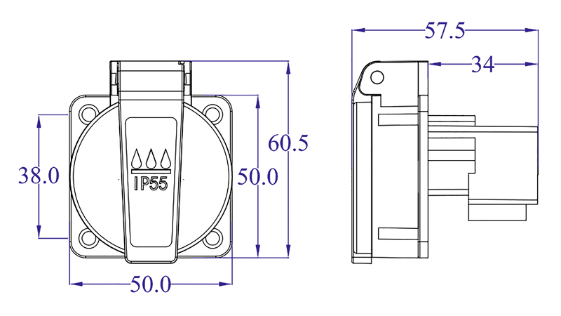Prise à encastrer 1xT13 (10A/250V) IP55 noir