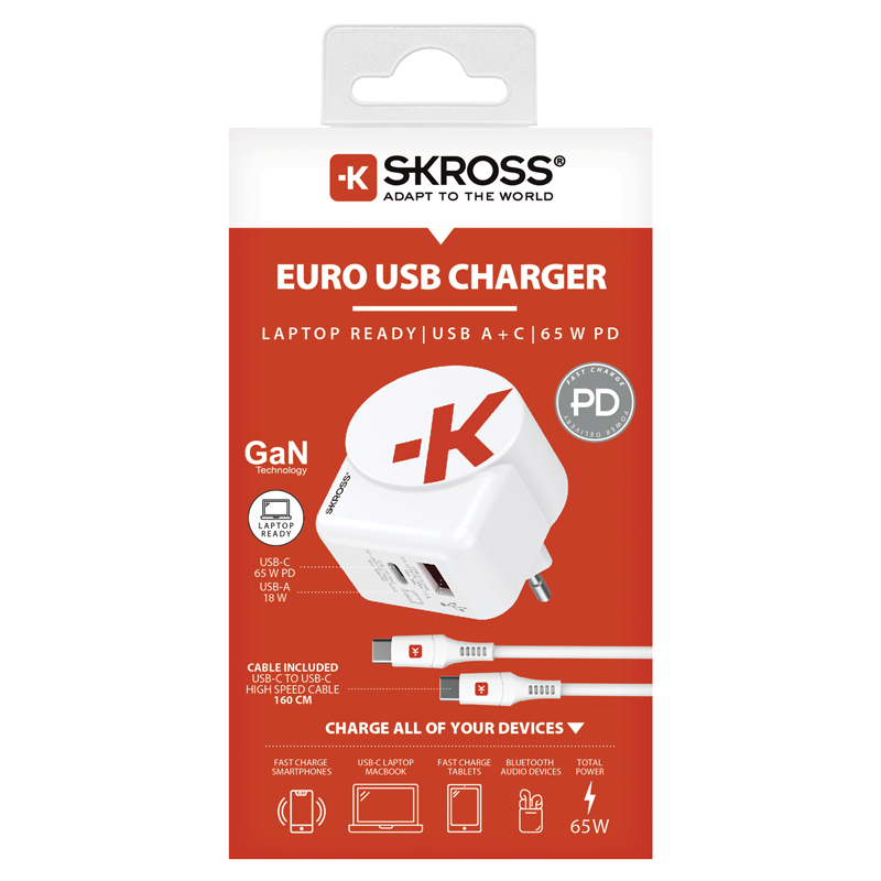 SKROSS Adapt. de charge 65W PD 1xUSB-A + 1xUSB-C max. 5.4A, bl