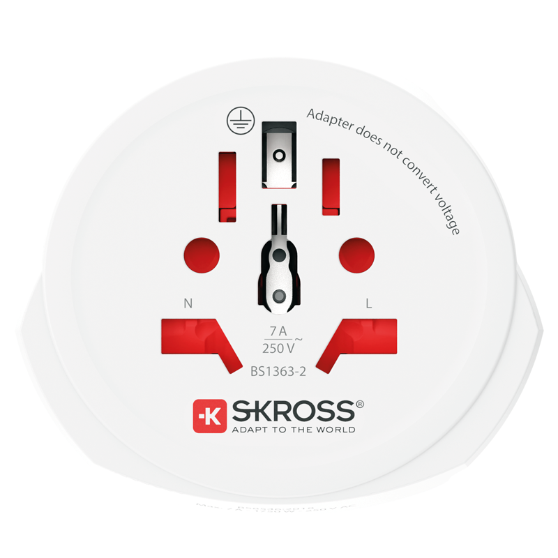 SKROSS Adaptateur de voyage Monde - UK 3 pôles max. 7A avec fusible bl
