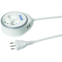 Steckdosenleiste DISC 3xT13 + 2xUSB-A 1.5m mit Schalter ws/si