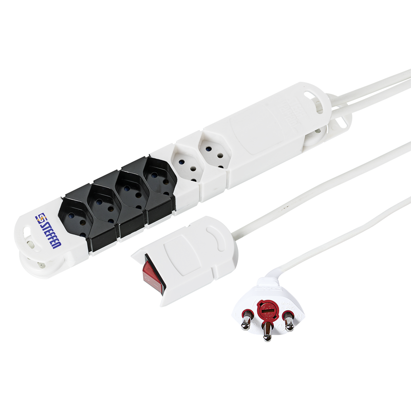Presa multipla VARIABL TWICE 4+2xT13 3m con interruttore a cavo esterno bi