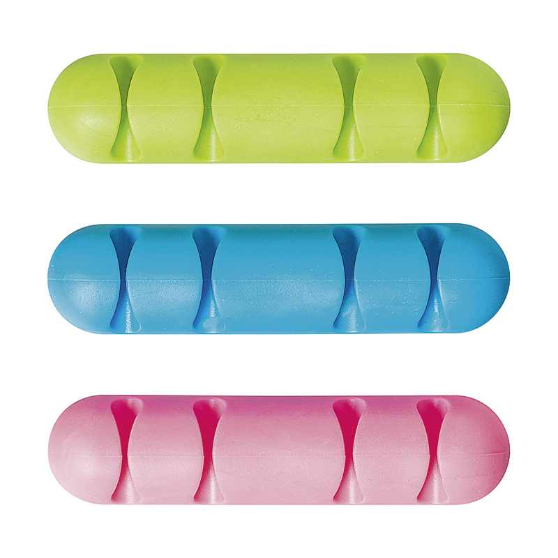 Clip de câble multi, set avec 3 pièces en bleu, vert et rose