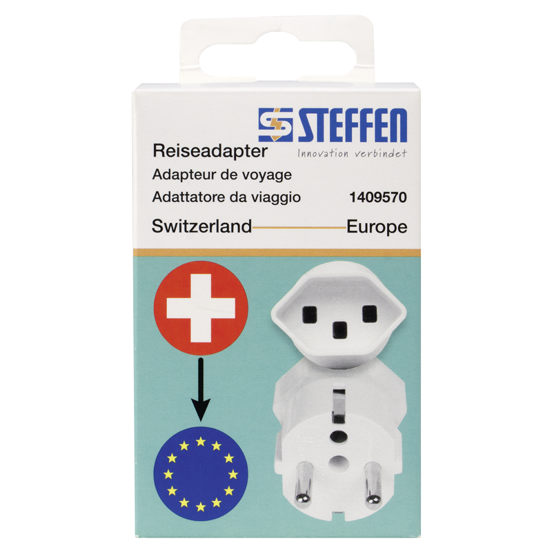 Reiseadapter Schweiz Typ 23 - Europa 3-polig max. 16A ws