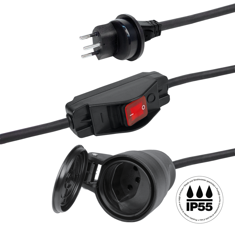 Prolunga con interruttore IP55 Gdv 3x1.5mm² 5m T13-T13 nr
