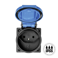 Presa da incasso 1xT13 (10A/250V) IP55 antracite coperchio blu chiaro