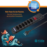 Steckdosenleiste TIDE  6xT13 3m mit Schalter und Haftmagnete sw
