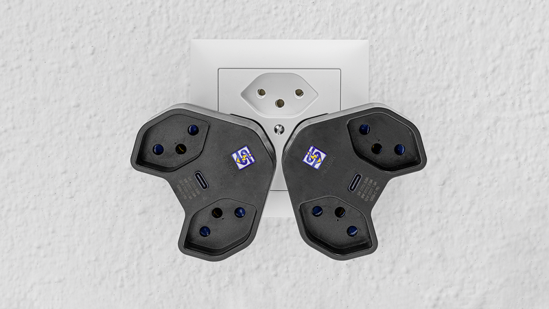 Adaptateur multiple MANTA 2xT13 + 1xUSB-C PD rotatif 320° nr