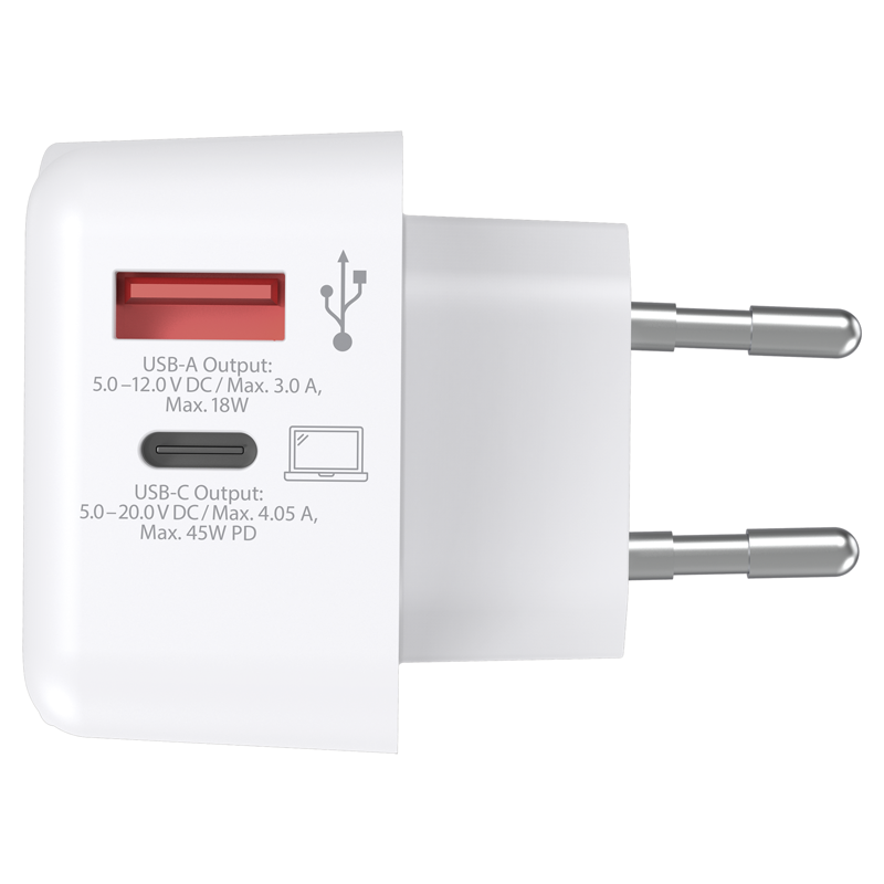 SKROSS Adapt. de charge 45W PD 1xUSB-A + 1xUSB-C max. 5.4A, bl