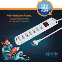 Steckdosenleiste TIDE  6xT13 3m mit Schalter und Haftmagnete ws