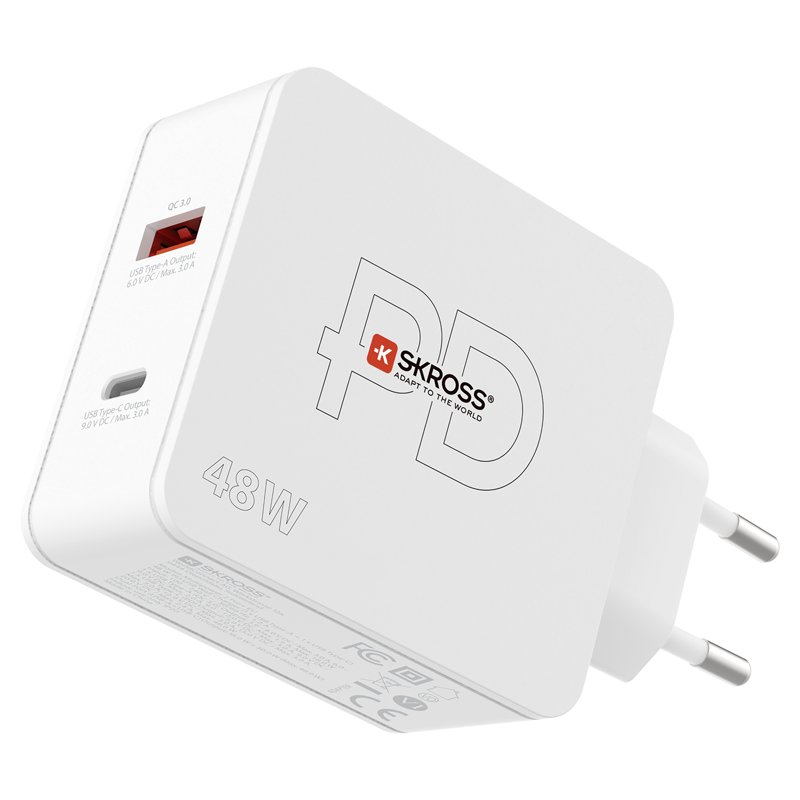SKROSS Adapt. de charge 48W PD 1xUSB-A + 1xUSB-C max. 6.0A, bl